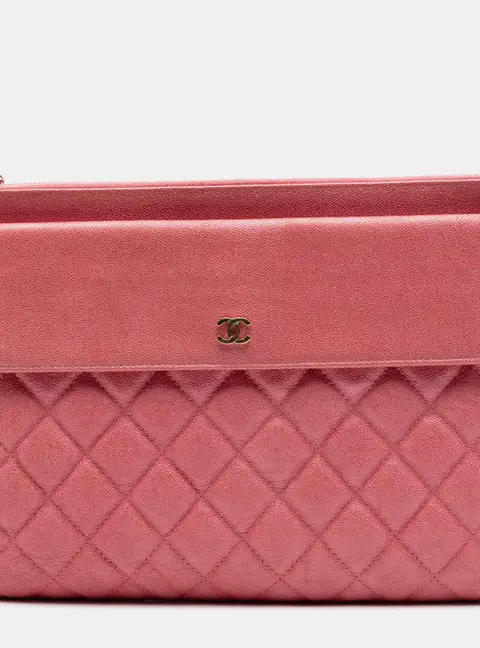 Chanel Iridescent Quilted Flap Pink Caviar Leather Cosmetic Bag