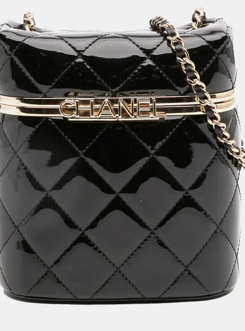 Chanel Quilted Black Patent Leather Vanity Bag