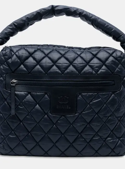Chanel Coco Cocoon Hobo Large Blue Quilted Nylon Top Handle Bag