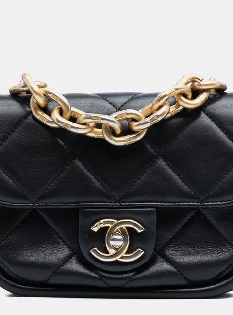 Chanel Mini Flap Bag Black Lambskin Leather Top Handle Bag