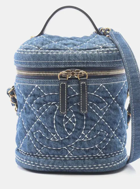 Chanel Trip Vanity Small Blue Quilted Denim Calfskin Leather Shoulder Bag