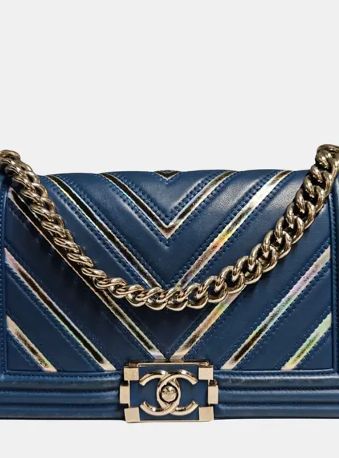 Chanel Blue Chevron PVC & Leather Medium Boy Flap Bag