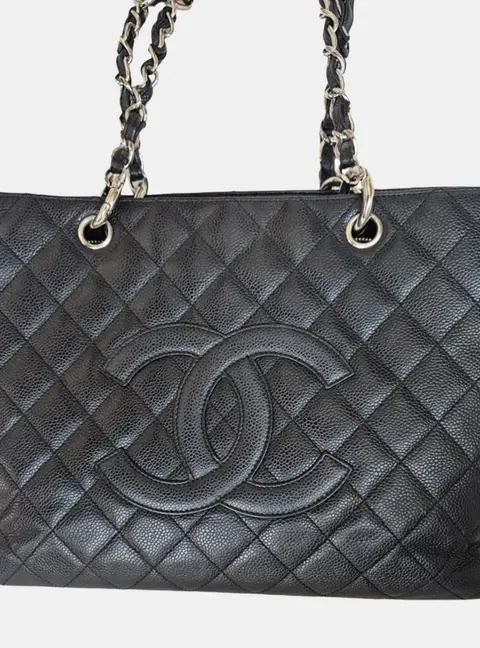 Chanel Black Caviar Leather Grand Shopper SHW Tote Bag