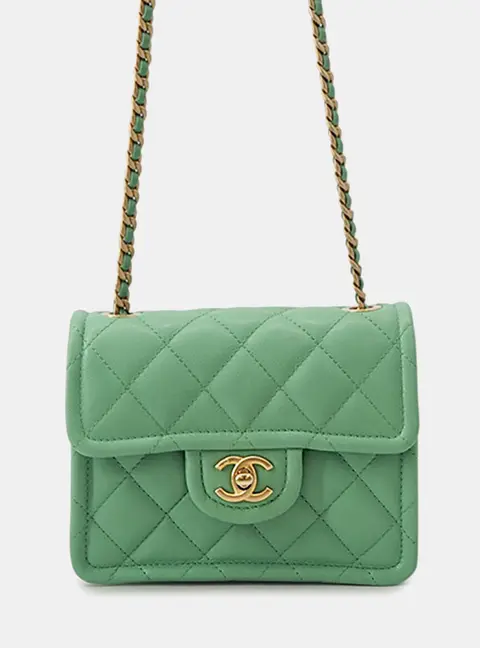 Chanel Mini Rectangular Flap Bag Green Caviar Leather Shoulder Bag