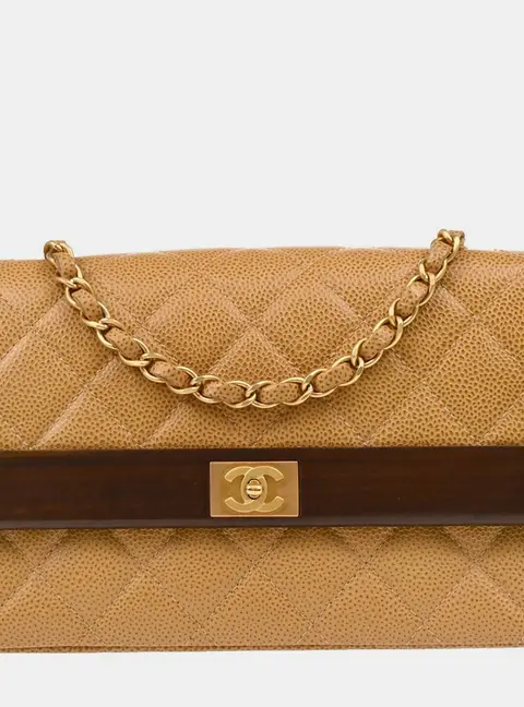 Chanel Beige Calfskin Straight Flap Shoulder Bag