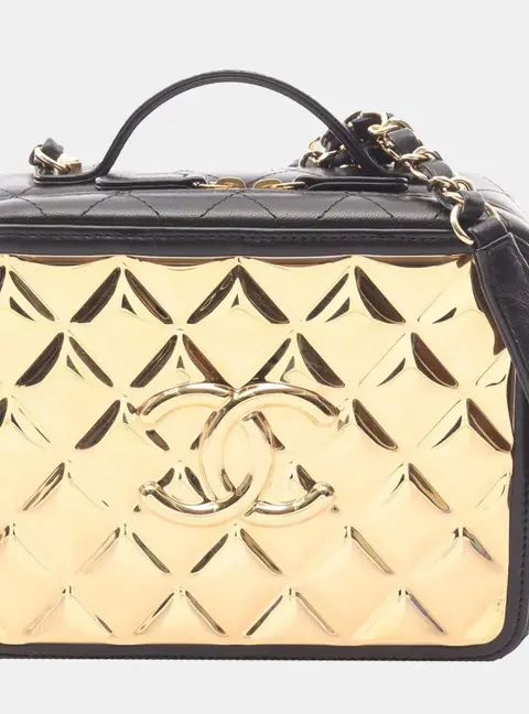 Chanel Golden Plate Medium Black Lambskin Metal Crossbody Vanity Case Bag