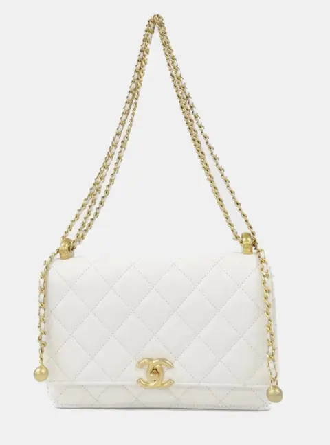 Chanel CC White Lambskin Leather Wallet On Chain Bag