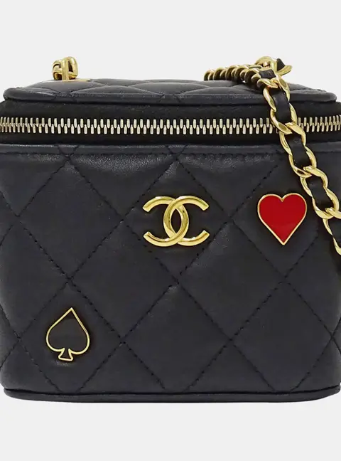 Chanel Coco Casino Small Black Lambskin Leather Top Handle Bag