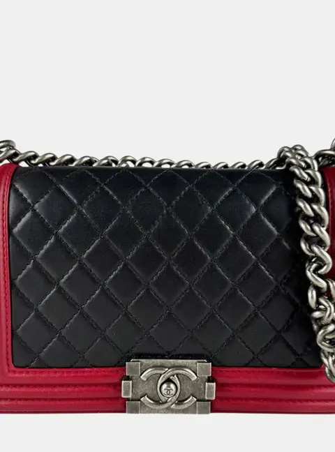 Chanel Boy Red/Black Leather Shoulder Bag