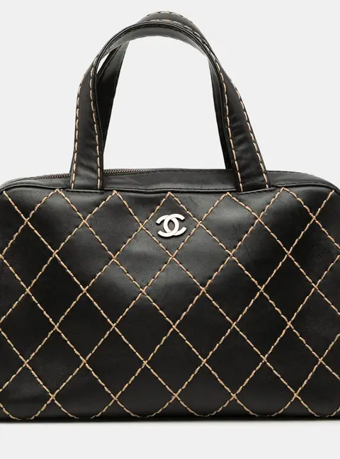 Chanel Wild Stitch One Size Black Lambskin Leather Top Handle Bag