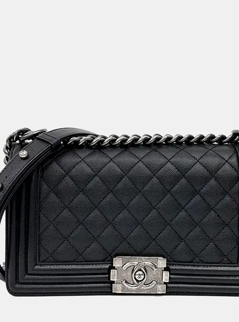 Chanel Black Leather Caviar Boy Bag Medium