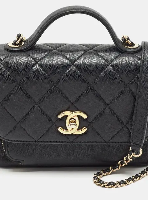 Chanel Business Affinity Small Black Quilted Caviar Leather Top Handle Bag
