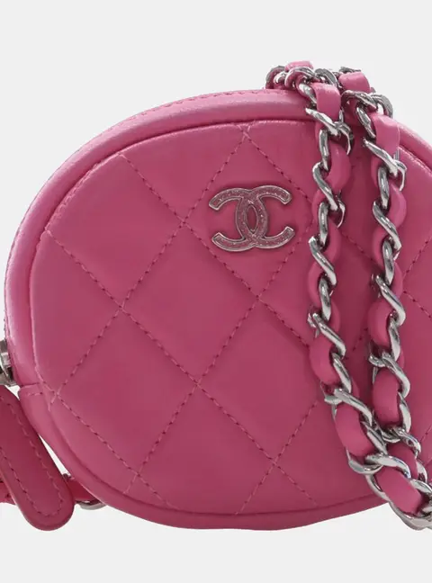 Chanel Zip Around Coin Pouch Pink Lambskin Leather Crossbody Bag