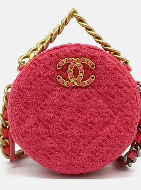 Chanel Pink Tweed  Round Mini Crossbody Bag