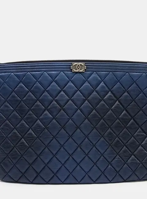 Chanel Boy Large Blue Leather Pouch Bag