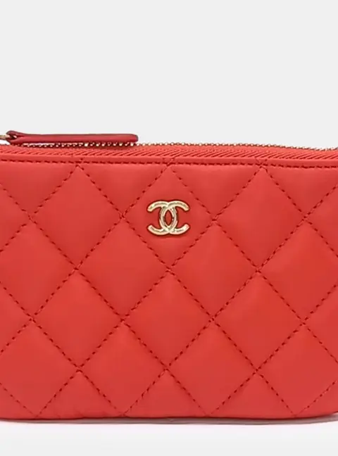 Chanel Quilted Mini Red Leather Pouch Bag