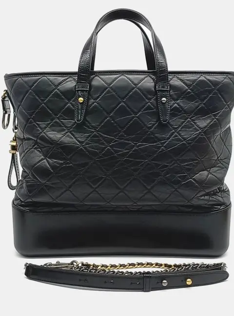 Chanel Gabrielle Large Black Aged Quilted Calfskin Leather Tote Bag