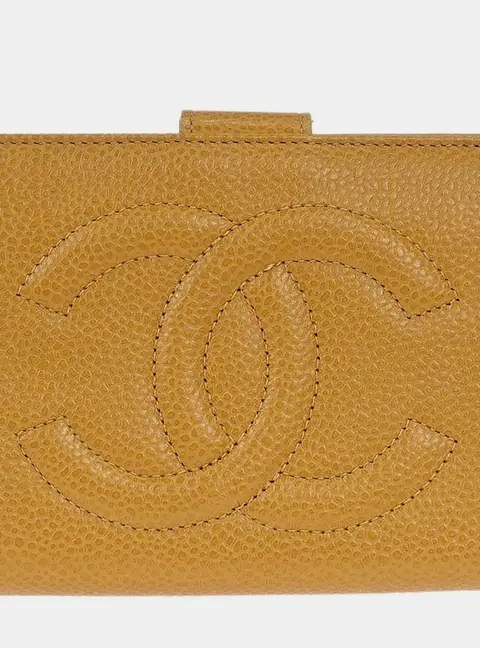 Chanel Bifold Wallet Beige Grained Calfskin Leather Wallet