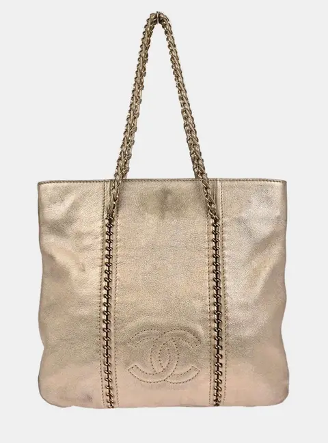 Chanel Luxury Line Gold Calfskin Leather Tote Bag