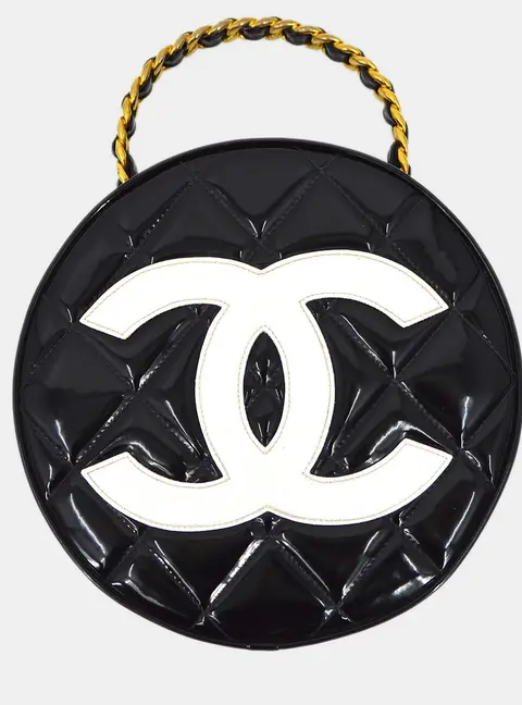 Chanel Round Vanity Black Patent Leather Top Handle Bag