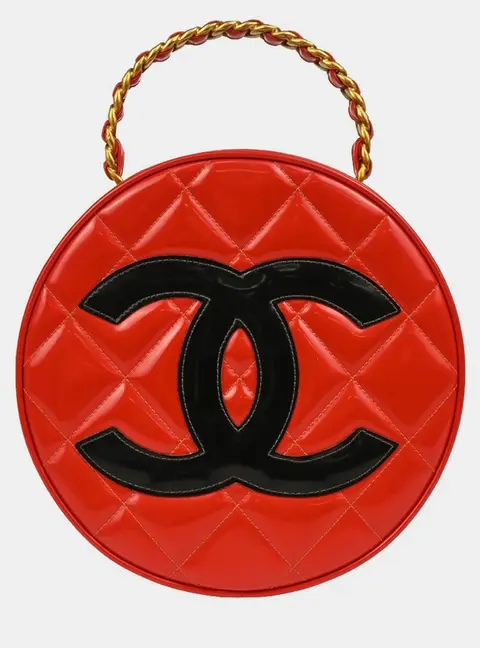Chanel Round Vanity Red Patent Leather Top Handle Bag