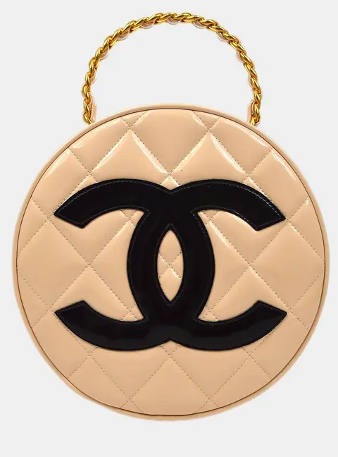 Chanel Round Vanity Beige Patent Leather Top Handle Bag