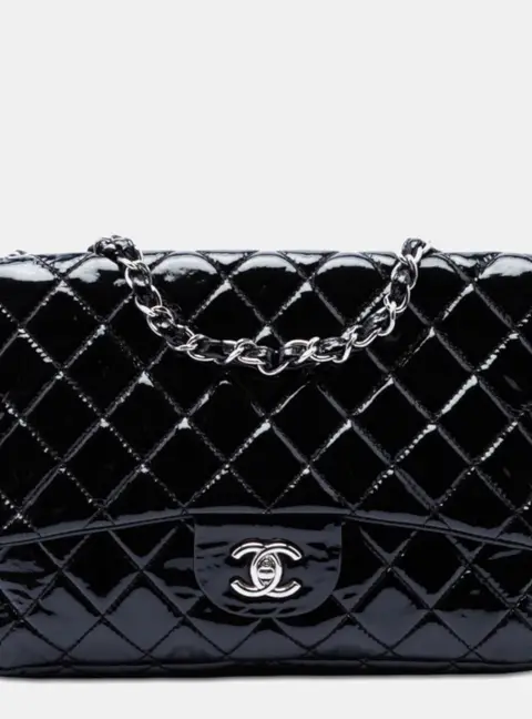 Chanel Classic Jumbo Black Patent Leather Single Flap Bag