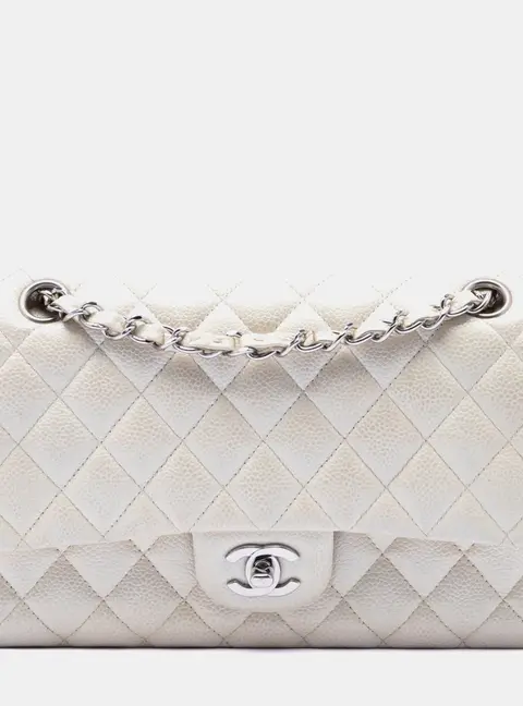 Chanel Classic Double Flap Medium White Caviar Leather Shoulder Bag