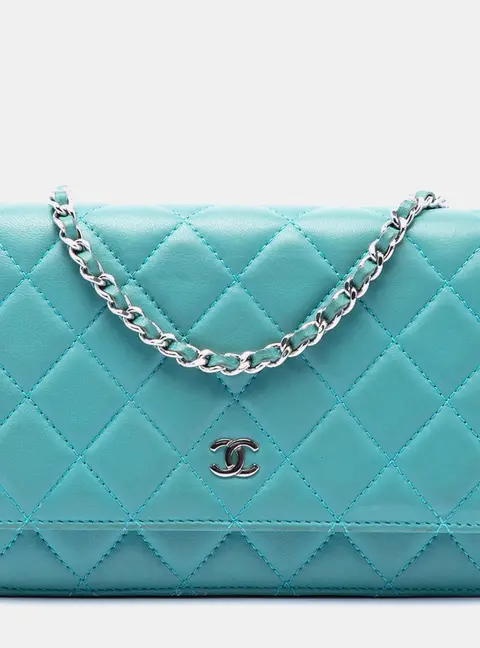 Chanel Wallet On Chain (WOC) Blue Lambskin Leather Shoulder Bag