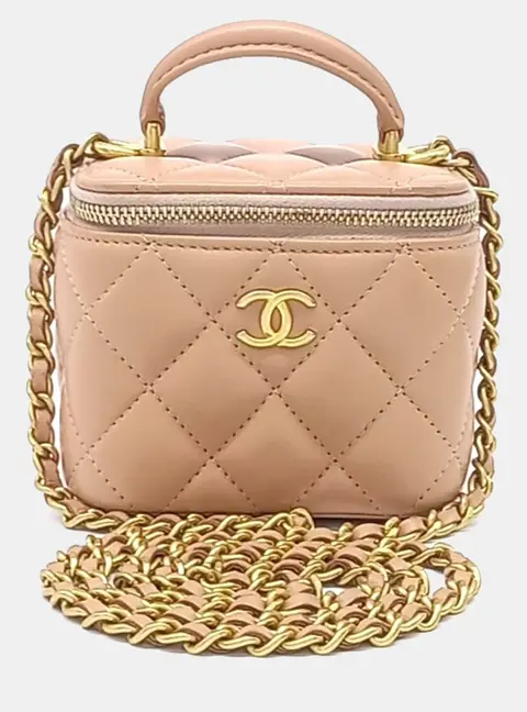 Chanel Vanity Mini Beige Pink Lambskin Leather Top Handle Bag