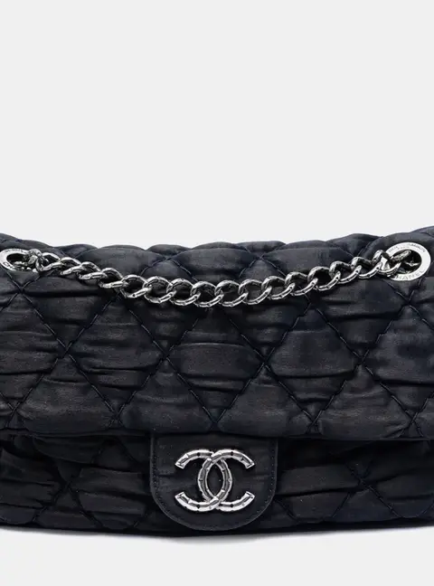 Chanel Quilted Single Flap Black Satin Shoulder Bag