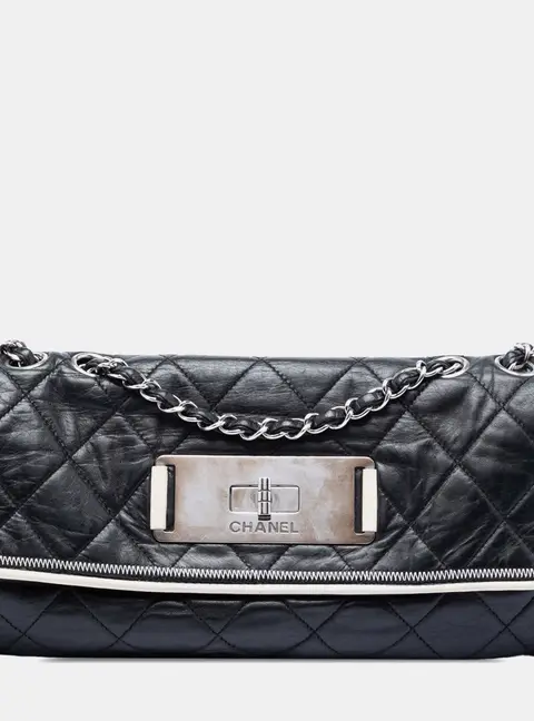 Chanel Mademoiselle East West Flap Bag Black Lambskin Leather Shoulder Bag