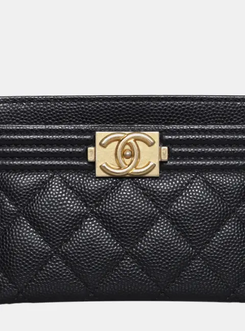 Chanel Boy Black Caviar Leather Card Holder Bag