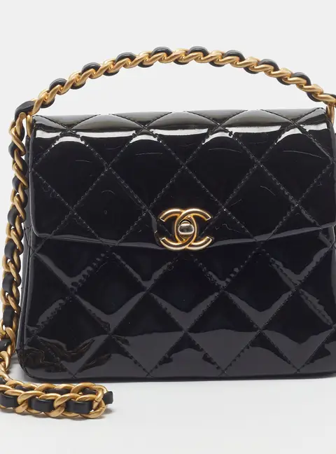Chanel 31 Rue Cambon Chain Handle Mini Black Patent Leather Bag