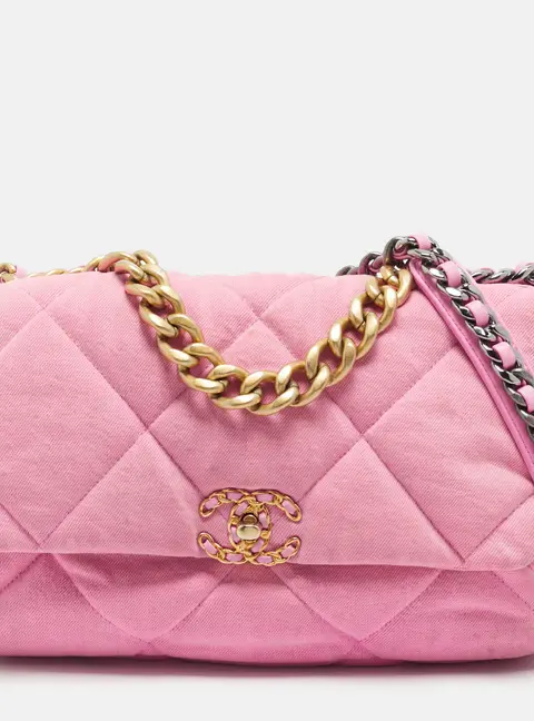 Chanel 19 Flap Large Pink Quilted Denim Bag