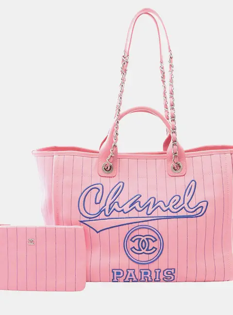 Chanel Deauville Large Pink Canvas Tote Bag