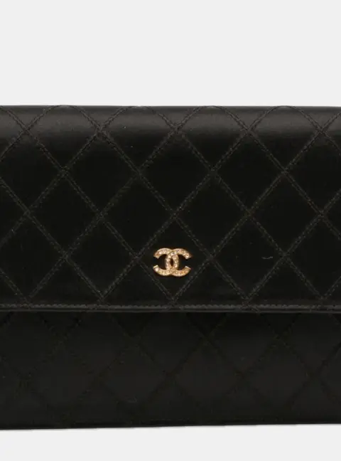 Chanel Diamond Stitch Clutch Black Satin Leather Clutch Bag