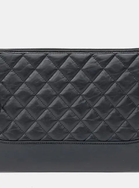 Chanel Gabielle PM Black Lambskin Leather Pouch Bag