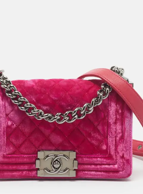 Chanel Boy Flap Small Pink Quilted Velvet Bag