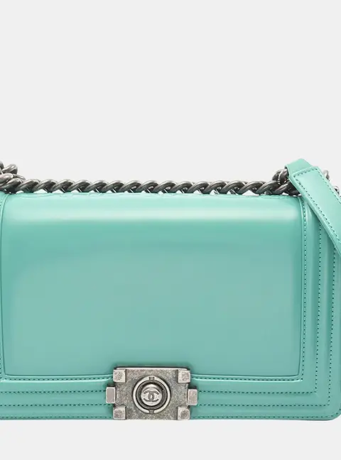 Chanel Boy Old Medium Mint Patent Leather Shoulder Bag