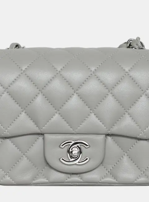 Chanel Mini Square Flap Grey Lambskin Leather Shoulder Bag