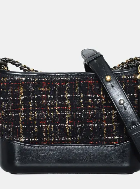 Chanel Gabrielle Small Black Multicolor Tweed Leather Hobo Bag