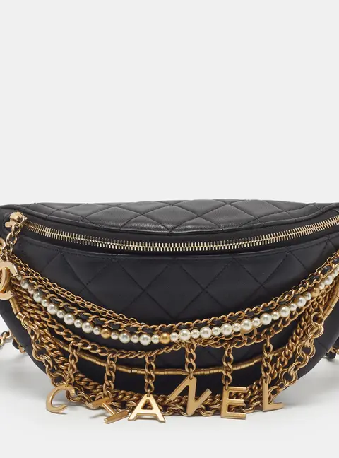 Chanel All About Chains Black Quilted Leather Belt Bag