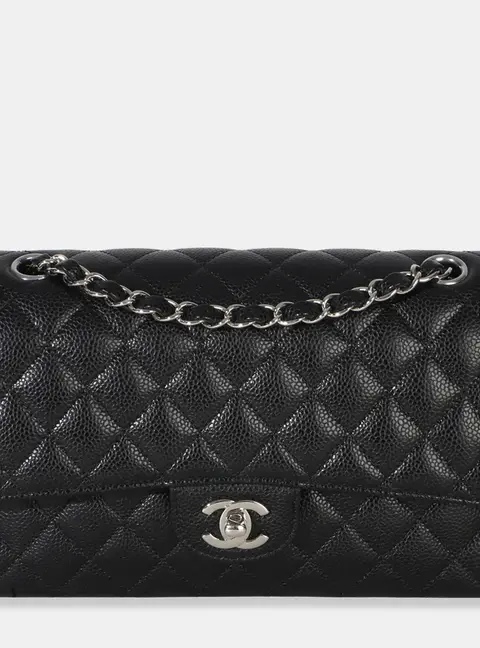 Chanel Classic Medium Black Caviar Leather Double Flap Bag