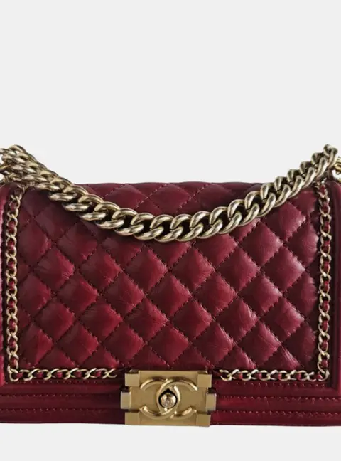 Chanel Red Aged Skin Leather Chain Around Link Le Boy Bag