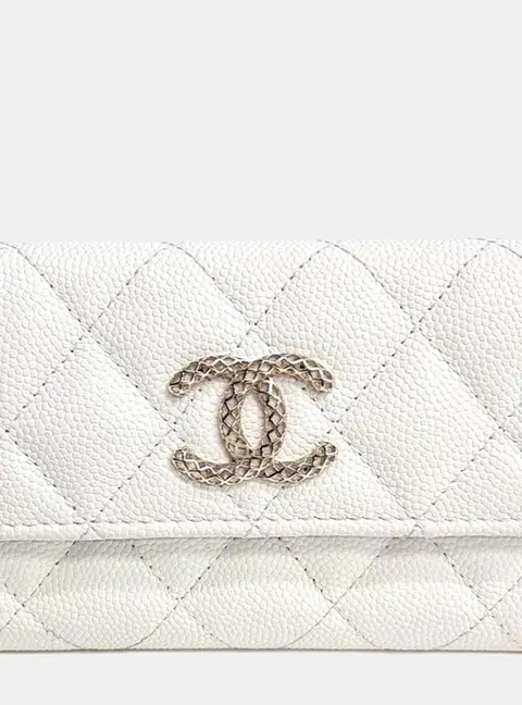 Chanel Flap Wallet White Caviar Leather Card Holder Bag