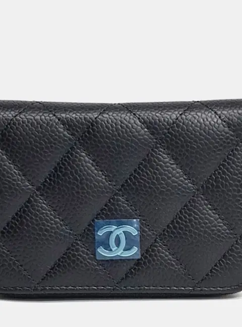 Chanel Quilted Zip Black Caviar Leather Wallet AP0216
