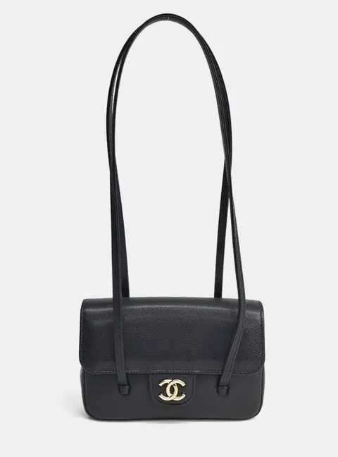 Chanel Small Black Grained Calfskin Leather Clutch Bag