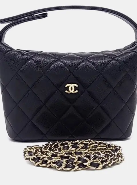 Chanel Mini Hobo Black Grained Calfskin Leather Shoulder Bag