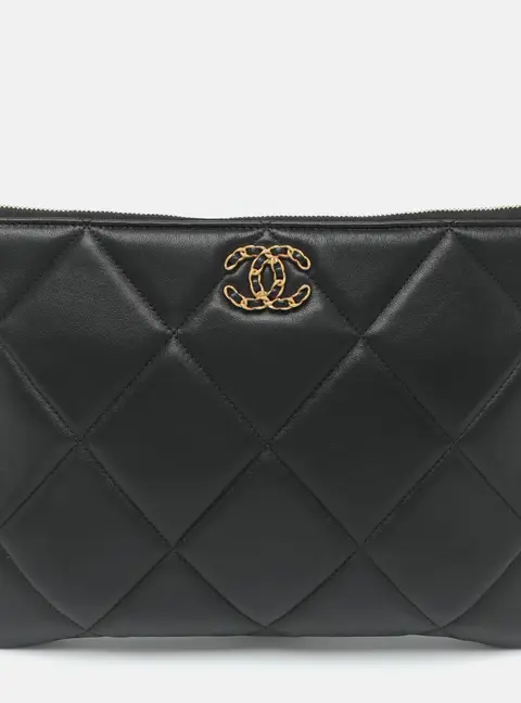 Chanel 19 Black Quilted Leather Clutch